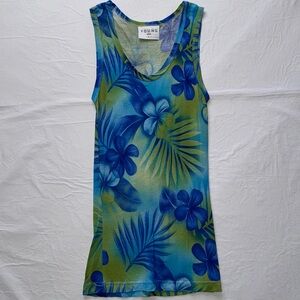 Young USA - Vintage 90s Tropical Floral Tank Top in Blue and Green